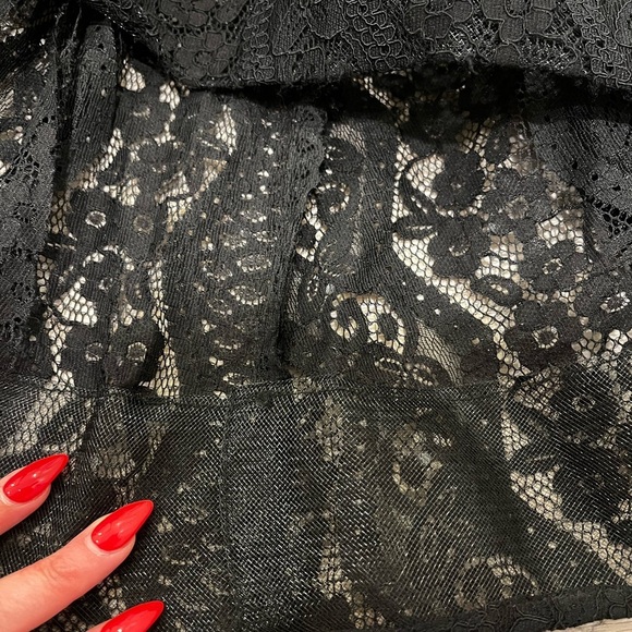 Ellie wilde Mon Cheri black ruffle lace off shoulder elegant dress beading lined - Picture 6 of 12